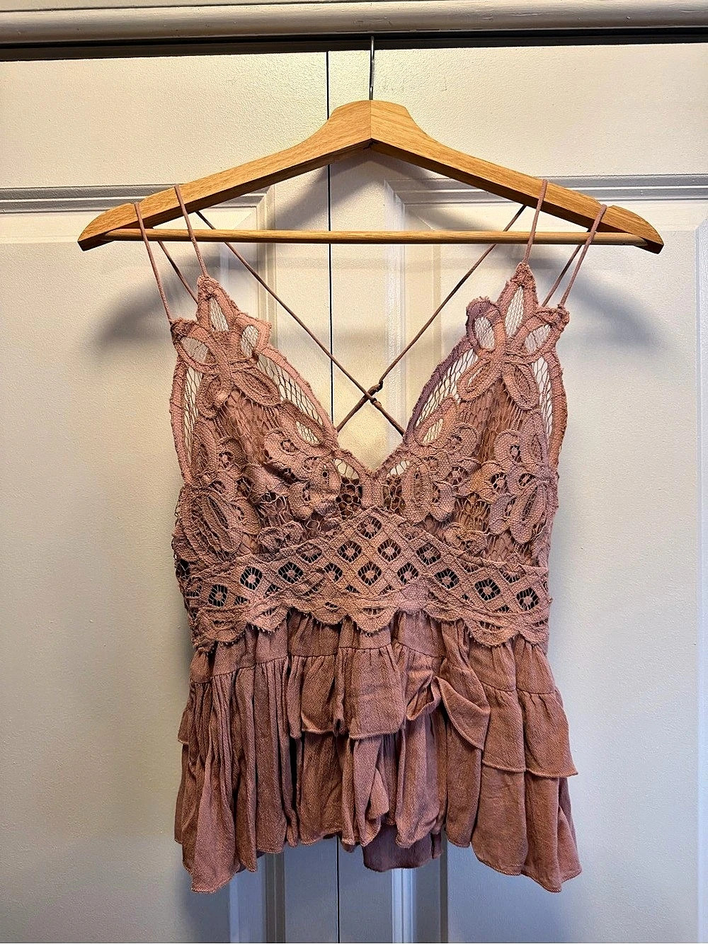 Free People FP One Carrie Lace Ruffle Top in Pink